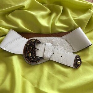 Brazilian White Leather Belt With Nature Buckle